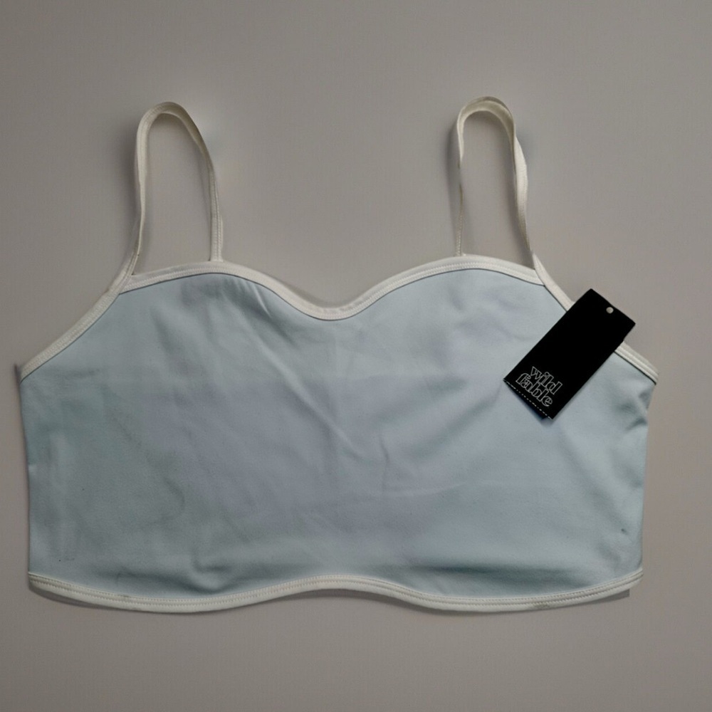 Wild Fable Ligth Aqua Blue White Cropped Tank Top Butter Bliss Pullover Size XXL